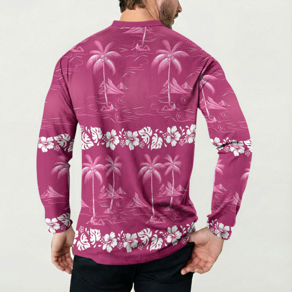 Pink Hawaii Palm Tree Hibiscus Button Sweatshirt Fantasy Summer Vibe