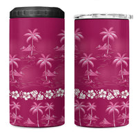 Pink Hawaii Palm Tree Hibiscus 4 in 1 Can Cooler Tumbler Fantasy Summer Vibe