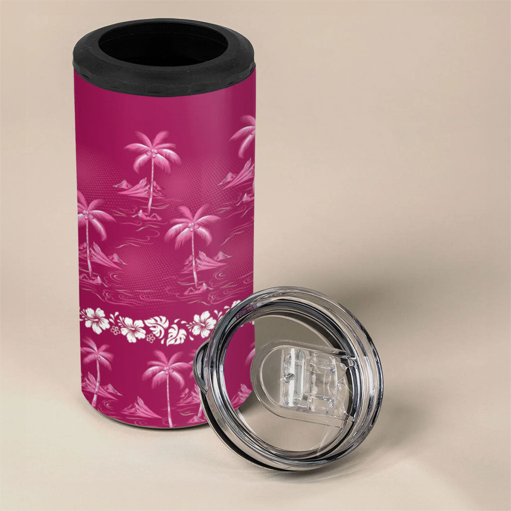 Pink Hawaii Palm Tree Hibiscus 4 in 1 Can Cooler Tumbler Fantasy Summer Vibe
