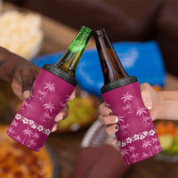 Pink Hawaii Palm Tree Hibiscus 4 in 1 Can Cooler Tumbler Fantasy Summer Vibe