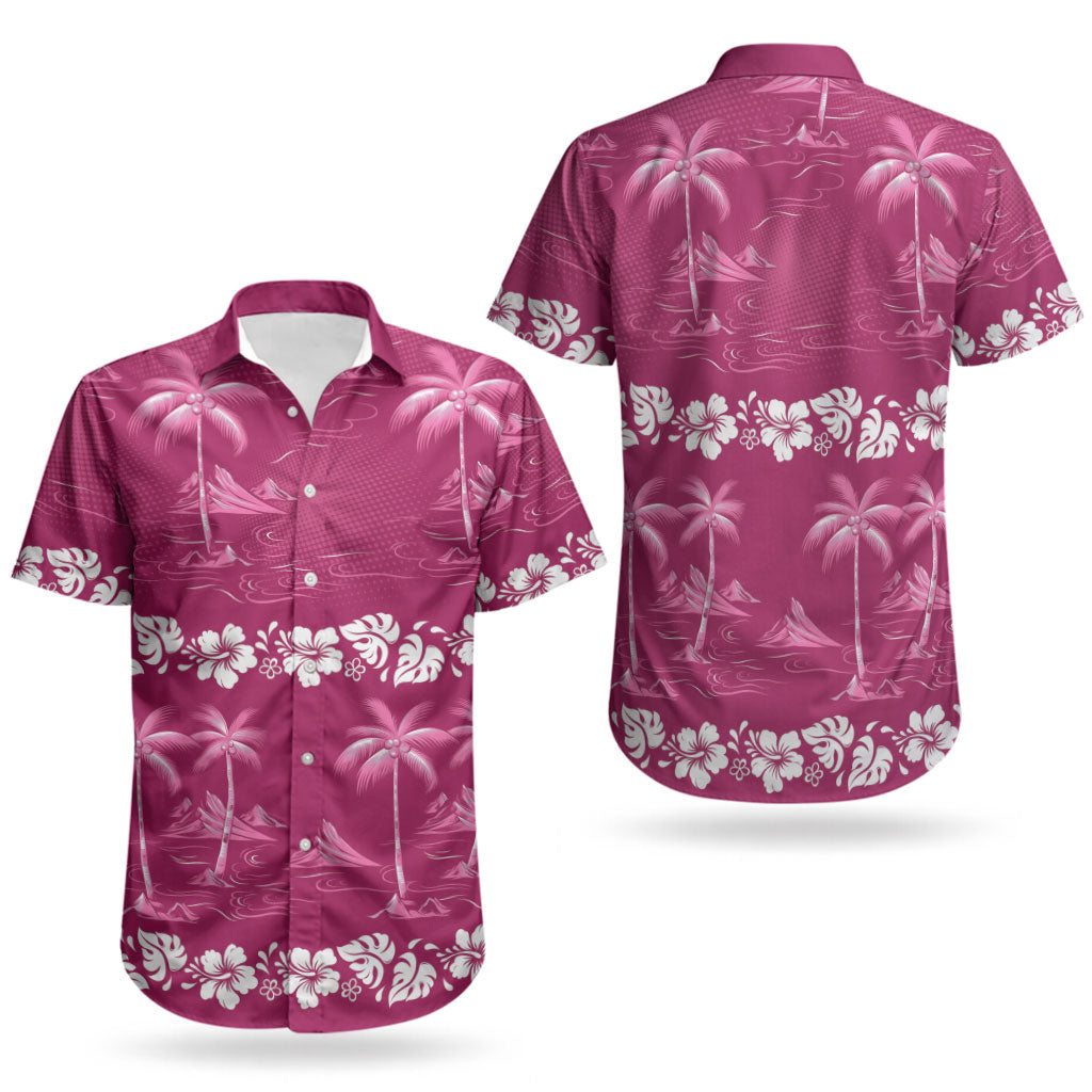 Pink Hawaii Palm Tree Hibiscus Couples Matching Mermaid Dress and Hawaiian Shirt Fantasy Summer Vibe
