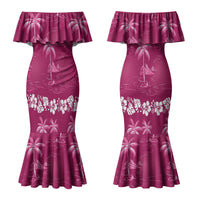 Pink Hawaii Palm Tree Hibiscus Couples Matching Mermaid Dress and Hawaiian Shirt Fantasy Summer Vibe