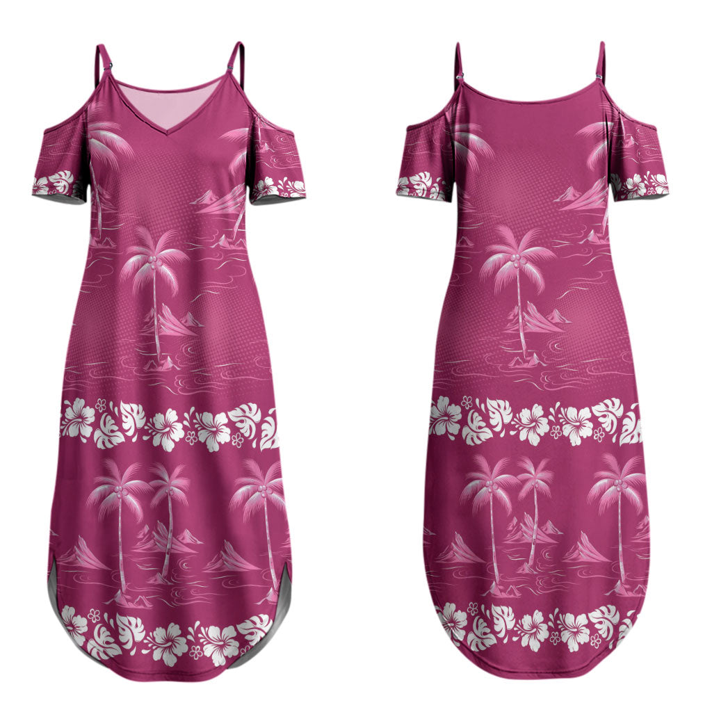 Pink Hawaii Palm Tree Hibiscus Couples Matching Summer Maxi Dress and Hawaiian Shirt Fantasy Summer Vibe
