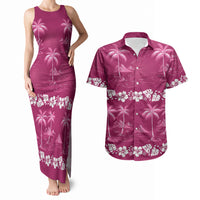 Pink Hawaii Palm Tree Hibiscus Couples Matching Tank Maxi Dress and Hawaiian Shirt Fantasy Summer Vibe