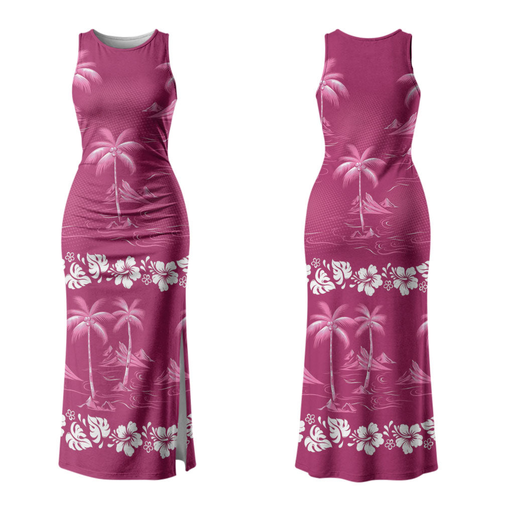 Pink Hawaii Palm Tree Hibiscus Couples Matching Tank Maxi Dress and Hawaiian Shirt Fantasy Summer Vibe