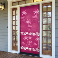 Pink Hawaii Palm Tree Hibiscus Door Cover Fantasy Summer Vibe