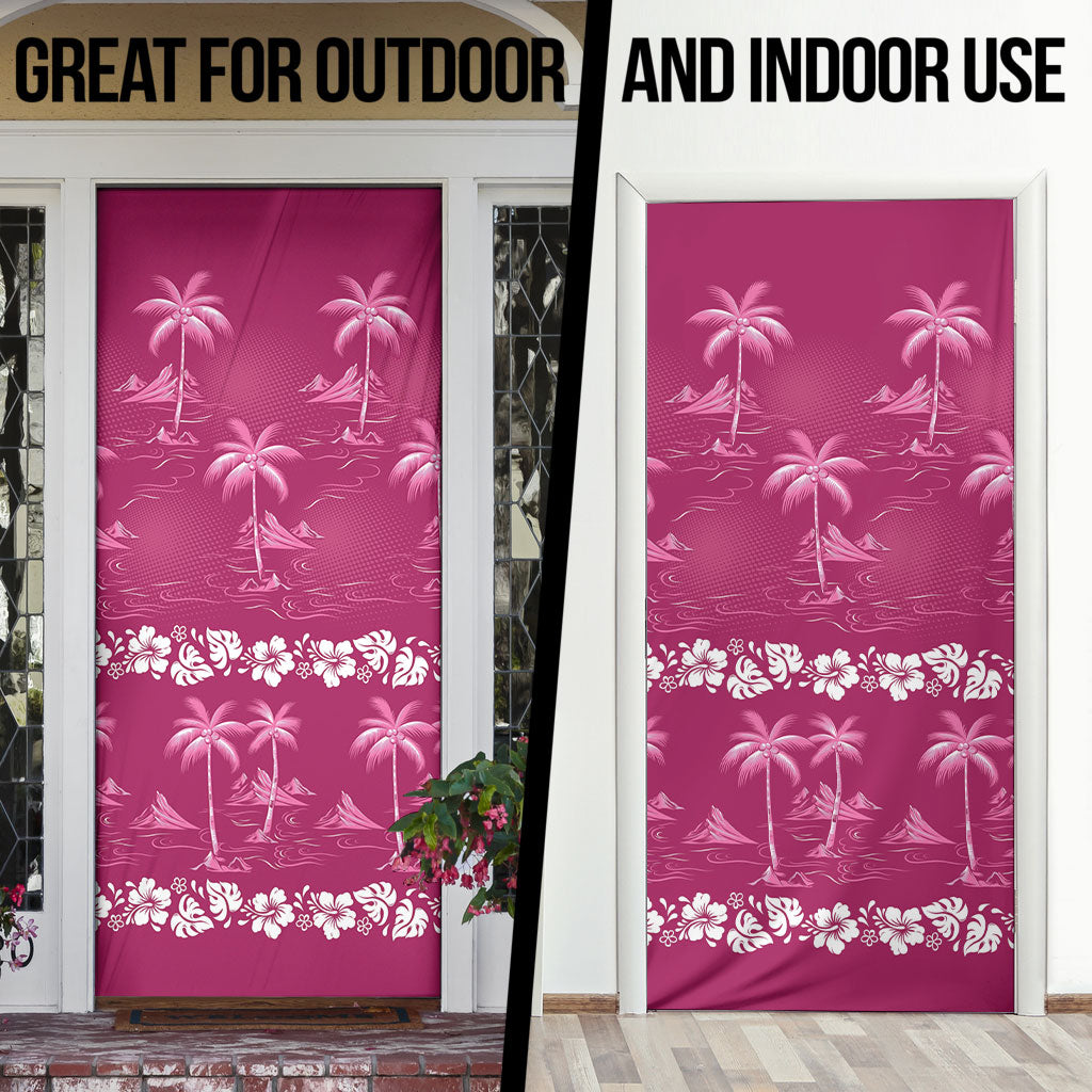 Pink Hawaii Palm Tree Hibiscus Door Cover Fantasy Summer Vibe