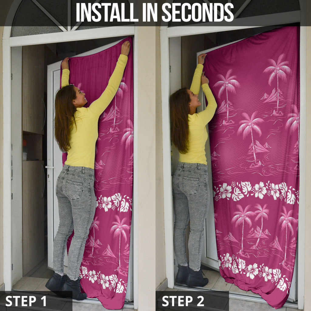 Pink Hawaii Palm Tree Hibiscus Door Cover Fantasy Summer Vibe