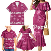 Pink Hawaii Palm Tree Hibiscus Family Matching Mermaid Dress and Hawaiian Shirt Fantasy Summer Vibe