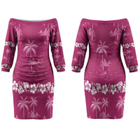 Pink Hawaii Palm Tree Hibiscus Family Matching Off The Shoulder Long Sleeve Dress and Hawaiian Shirt Fantasy Summer Vibe