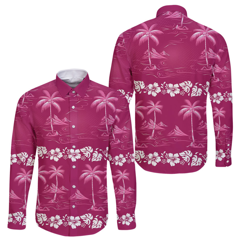 Pink Hawaii Palm Tree Hibiscus Family Matching Short Sleeve Bodycon Dress and Hawaiian Shirt Fantasy Summer Vibe