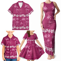 Pink Hawaii Palm Tree Hibiscus Family Matching Tank Maxi Dress and Hawaiian Shirt Fantasy Summer Vibe