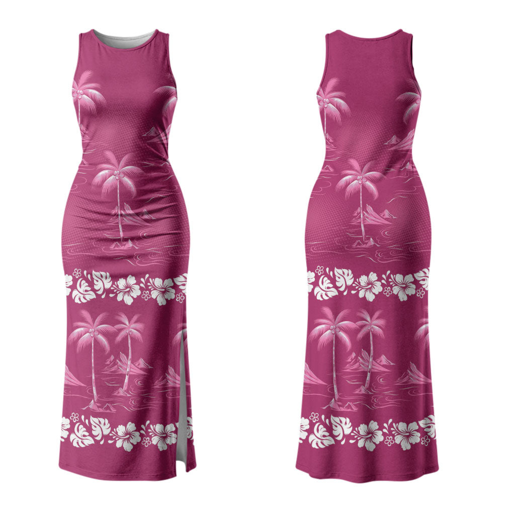 Pink Hawaii Palm Tree Hibiscus Family Matching Tank Maxi Dress and Hawaiian Shirt Fantasy Summer Vibe