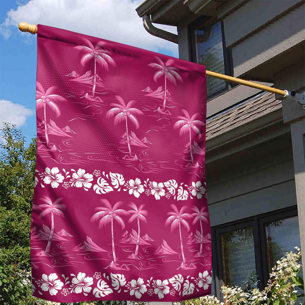 Pink Hawaii Palm Tree Hibiscus Garden Flag Fantasy Summer Vibe