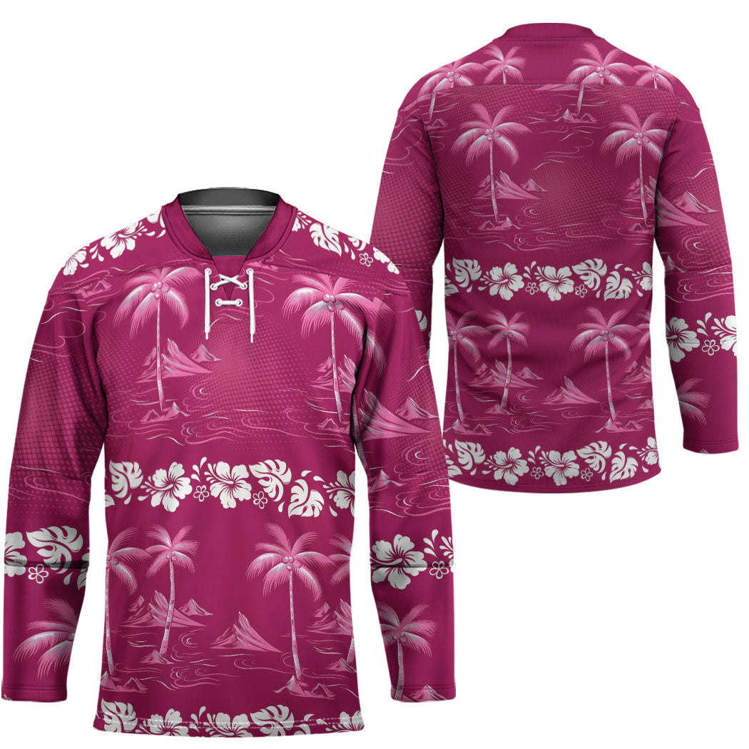 Pink Hawaii Palm Tree Hibiscus Hockey Jersey Fantasy Summer Vibe
