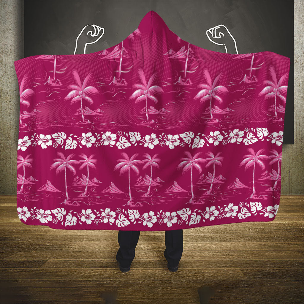 Pink Hawaii Palm Tree Hibiscus Hooded Blanket Fantasy Summer Vibe