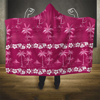 Pink Hawaii Palm Tree Hibiscus Hooded Blanket Fantasy Summer Vibe