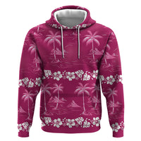 Pink Hawaii Palm Tree Hibiscus Hoodie Fantasy Summer Vibe