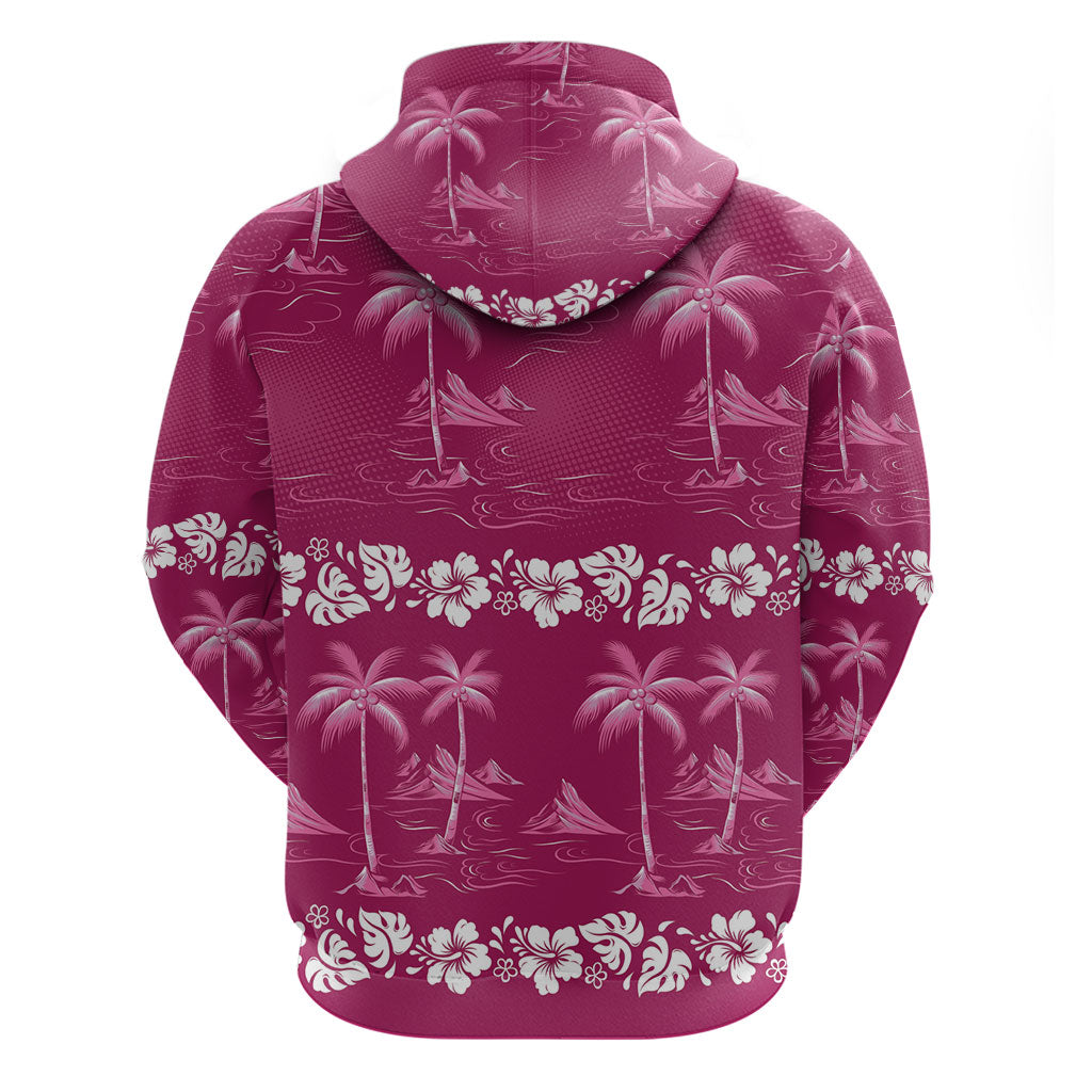 Pink Hawaii Palm Tree Hibiscus Hoodie Fantasy Summer Vibe