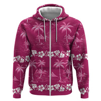 Pink Hawaii Palm Tree Hibiscus Hoodie Fantasy Summer Vibe