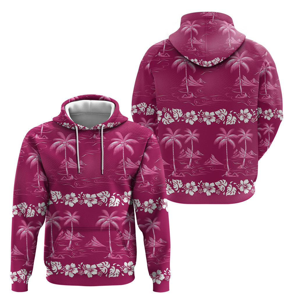 Pink Hawaii Palm Tree Hibiscus Hoodie Fantasy Summer Vibe