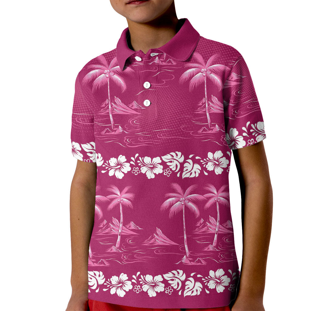 Pink Hawaii Palm Tree Hibiscus Kid Polo Shirt Fantasy Summer Vibe