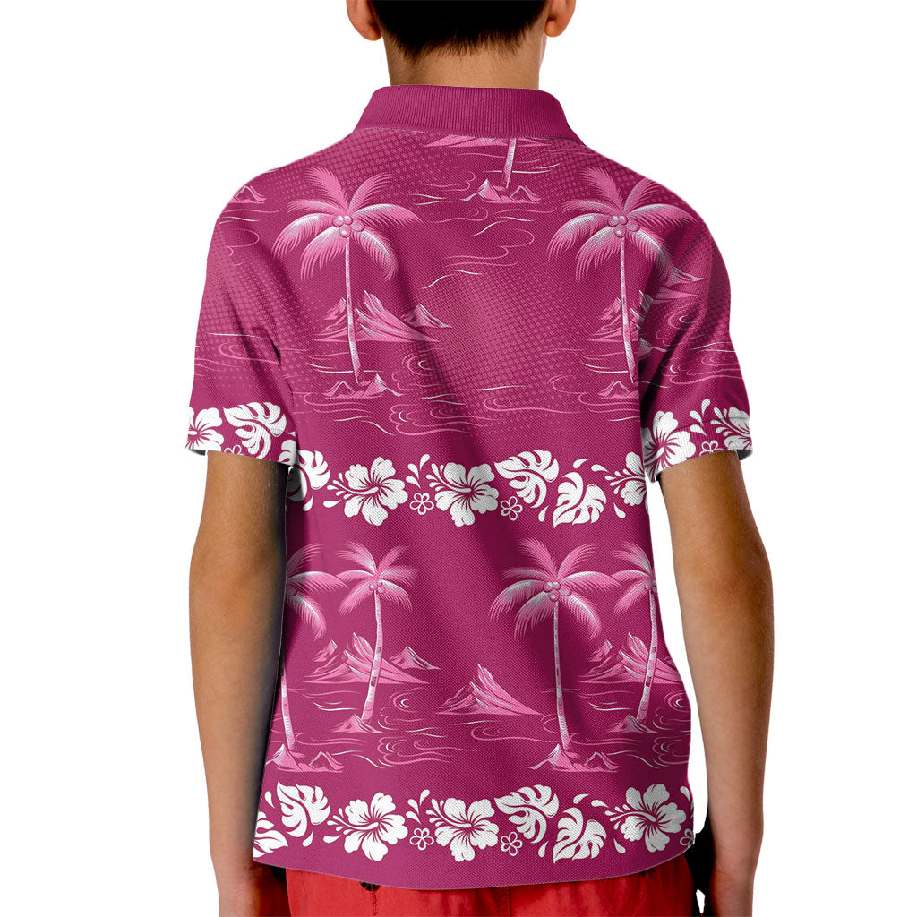Pink Hawaii Palm Tree Hibiscus Kid Polo Shirt Fantasy Summer Vibe