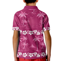Pink Hawaii Palm Tree Hibiscus Kid Polo Shirt Fantasy Summer Vibe
