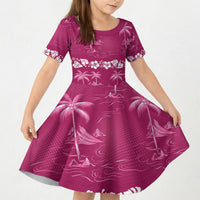 Pink Hawaii Palm Tree Hibiscus Kid Short Sleeve Dress Fantasy Summer Vibe
