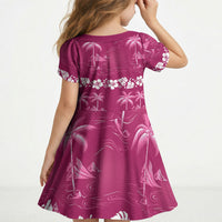 Pink Hawaii Palm Tree Hibiscus Kid Short Sleeve Dress Fantasy Summer Vibe