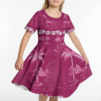 Pink Hawaii Palm Tree Hibiscus Kid Short Sleeve Dress Fantasy Summer Vibe