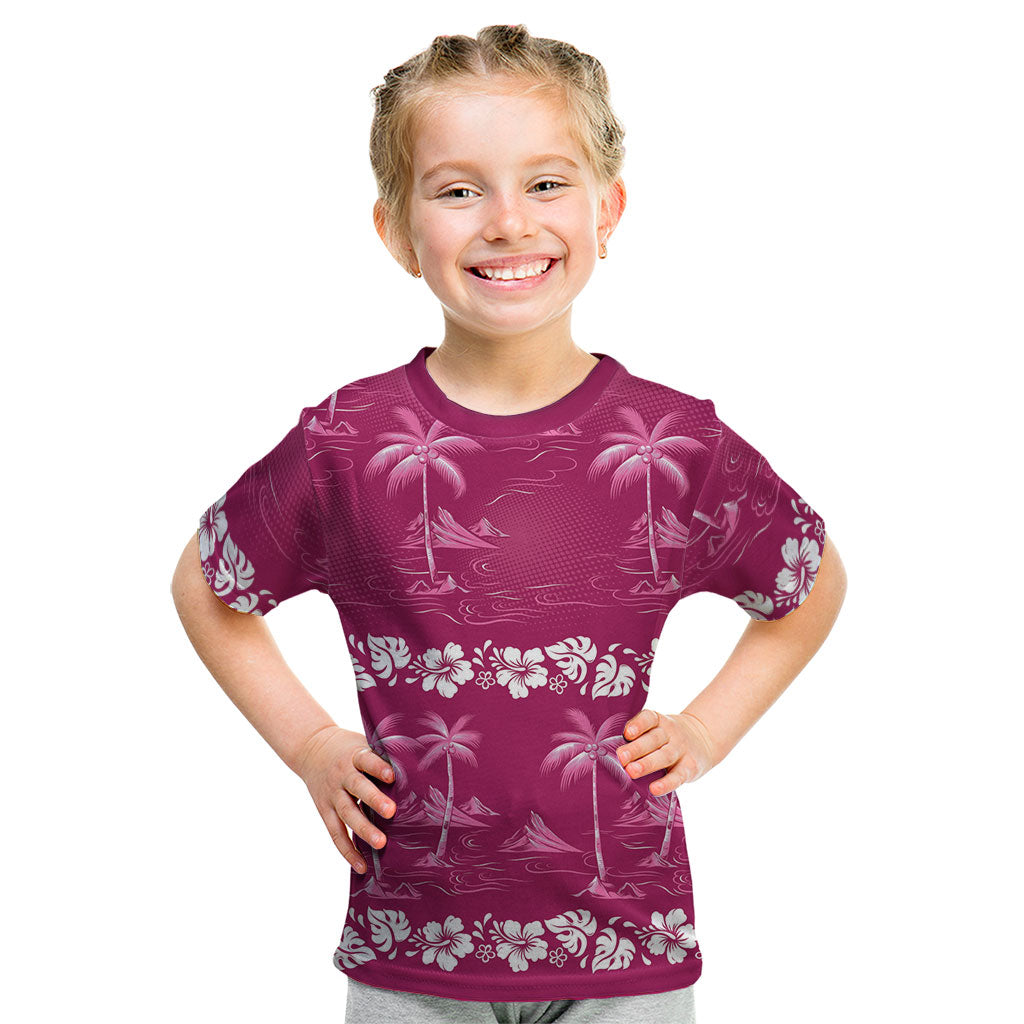 Pink Hawaii Palm Tree Hibiscus Kid T Shirt Fantasy Summer Vibe