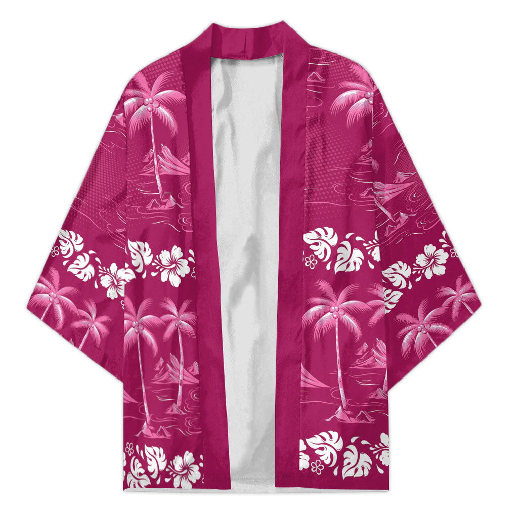 Pink Hawaii Palm Tree Hibiscus Kimono Fantasy Summer Vibe
