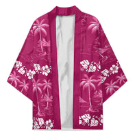 Pink Hawaii Palm Tree Hibiscus Kimono Fantasy Summer Vibe