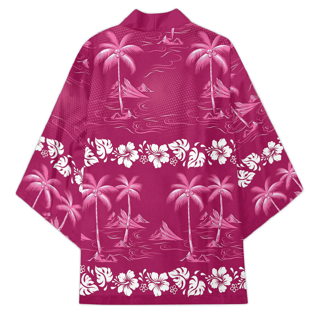 Pink Hawaii Palm Tree Hibiscus Kimono Fantasy Summer Vibe