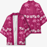 Pink Hawaii Palm Tree Hibiscus Kimono Fantasy Summer Vibe