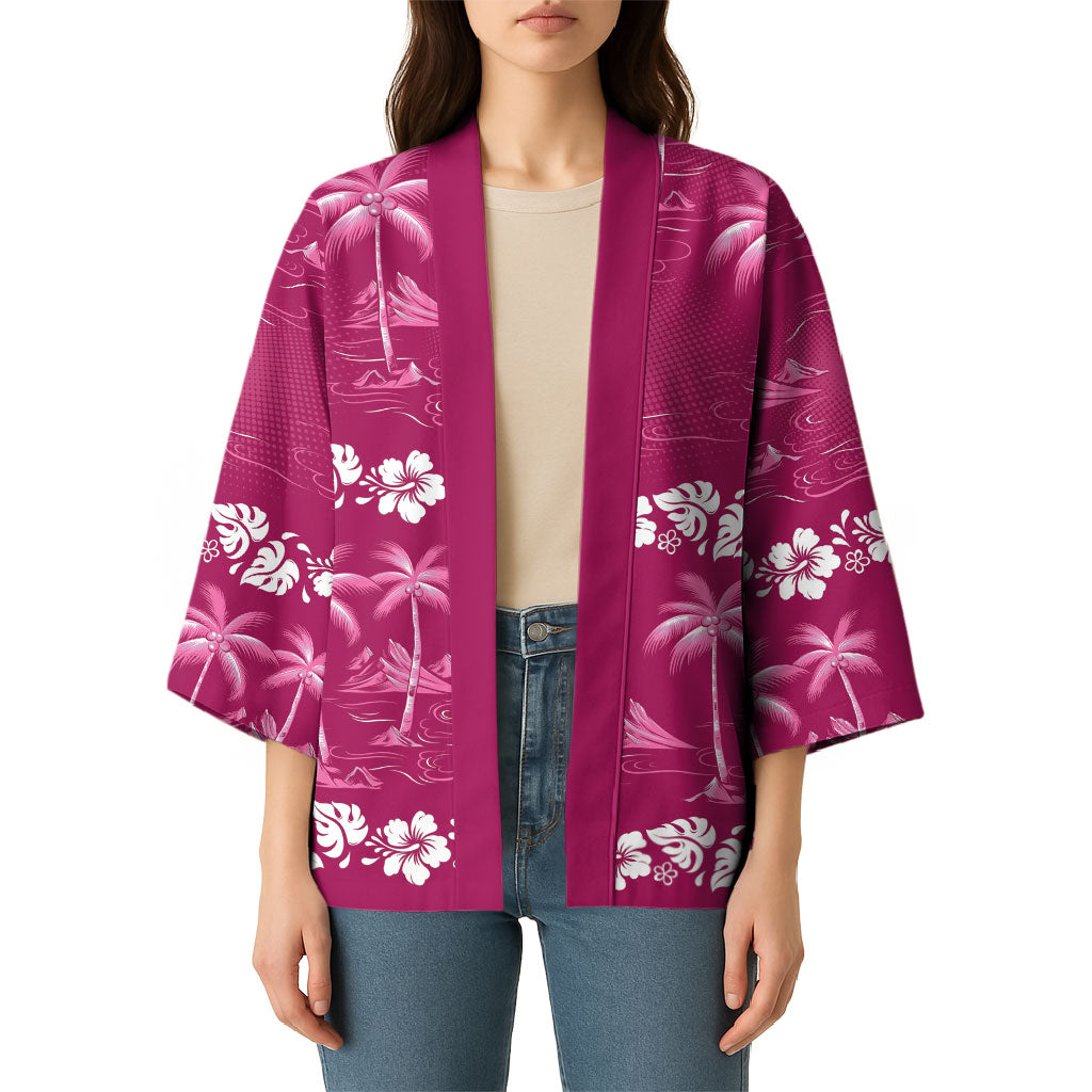 Pink Hawaii Palm Tree Hibiscus Kimono Fantasy Summer Vibe