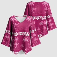 Pink Hawaii Palm Tree Hibiscus Kimono Sleeve Blouse Fantasy Summer Vibe