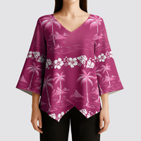 Pink Hawaii Palm Tree Hibiscus Kimono Sleeve Blouse Fantasy Summer Vibe