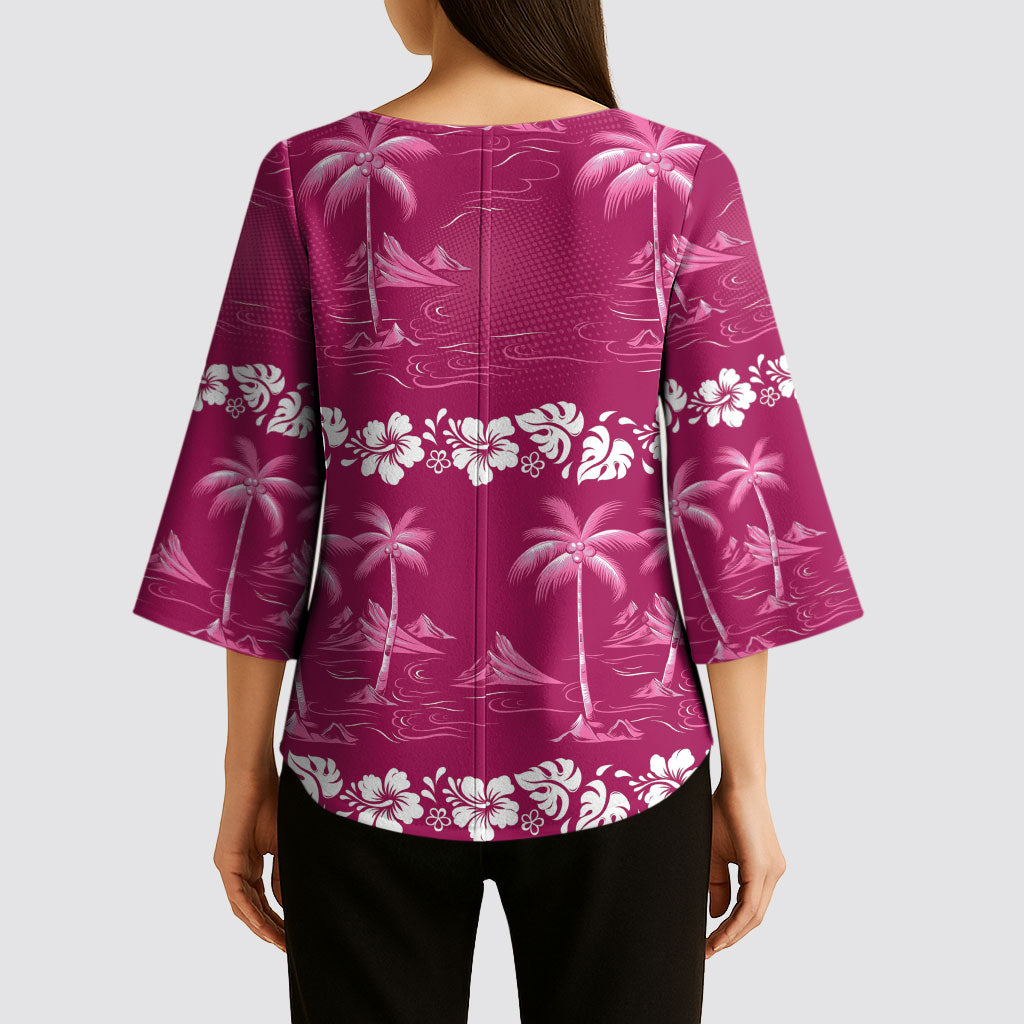 Pink Hawaii Palm Tree Hibiscus Kimono Sleeve Blouse Fantasy Summer Vibe