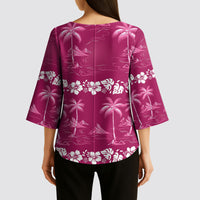 Pink Hawaii Palm Tree Hibiscus Kimono Sleeve Blouse Fantasy Summer Vibe
