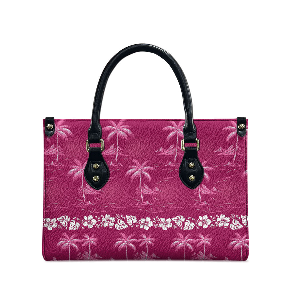 Pink Hawaii Palm Tree Hibiscus Leather Bag Fantasy Summer Vibe
