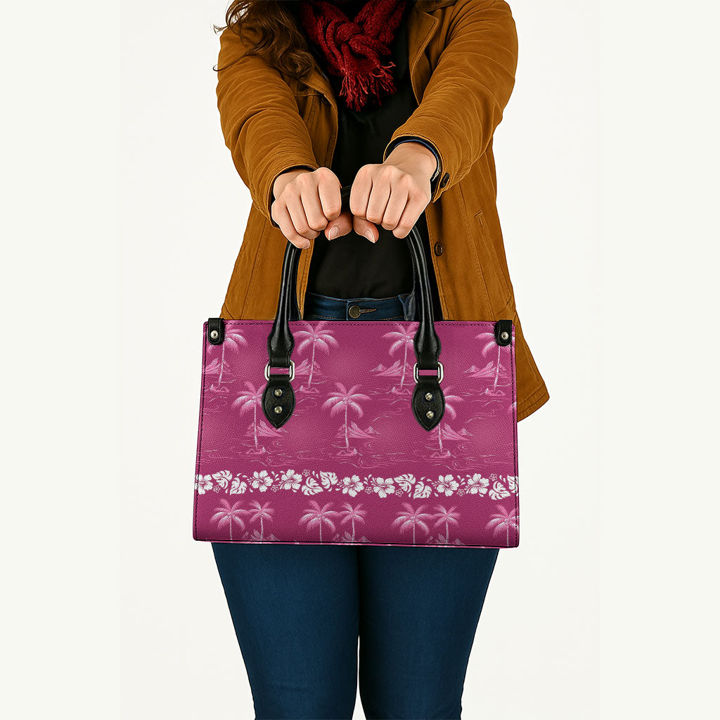 Pink Hawaii Palm Tree Hibiscus Leather Bag Fantasy Summer Vibe