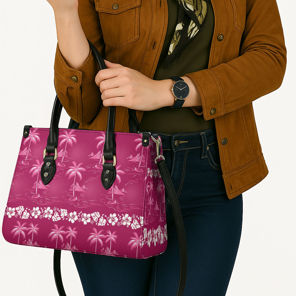 Pink Hawaii Palm Tree Hibiscus Leather Bag Fantasy Summer Vibe