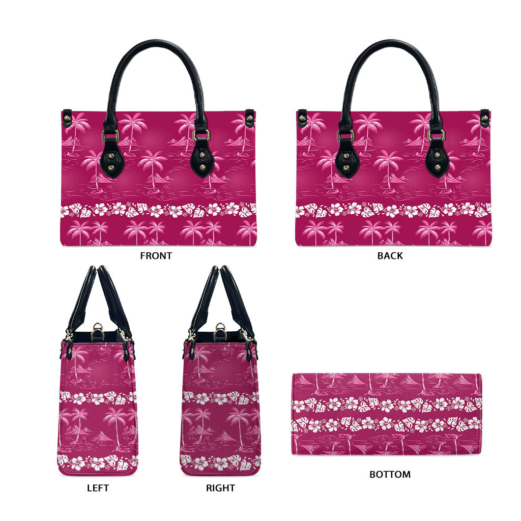 Pink Hawaii Palm Tree Hibiscus Leather Bag Fantasy Summer Vibe