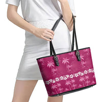 Pink Hawaii Palm Tree Hibiscus Leather Tote Bag Fantasy Summer Vibe