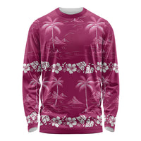 Pink Hawaii Palm Tree Hibiscus Long Sleeve Shirt Fantasy Summer Vibe