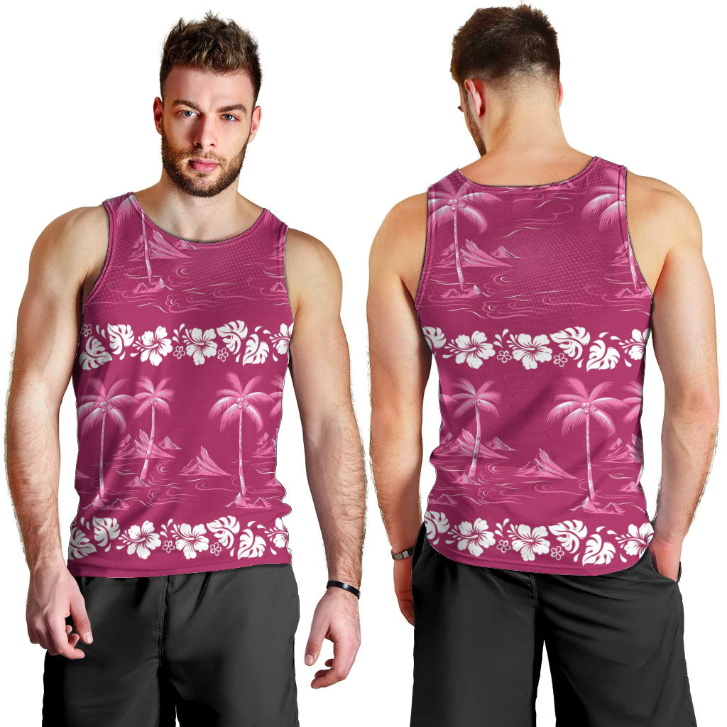 Pink Hawaii Palm Tree Hibiscus Men Tank Top Fantasy Summer Vibe