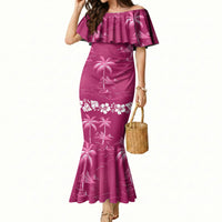 Pink Hawaii Palm Tree Hibiscus Mermaid Dress Fantasy Summer Vibe