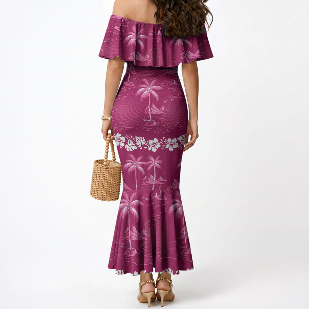 Pink Hawaii Palm Tree Hibiscus Mermaid Dress Fantasy Summer Vibe